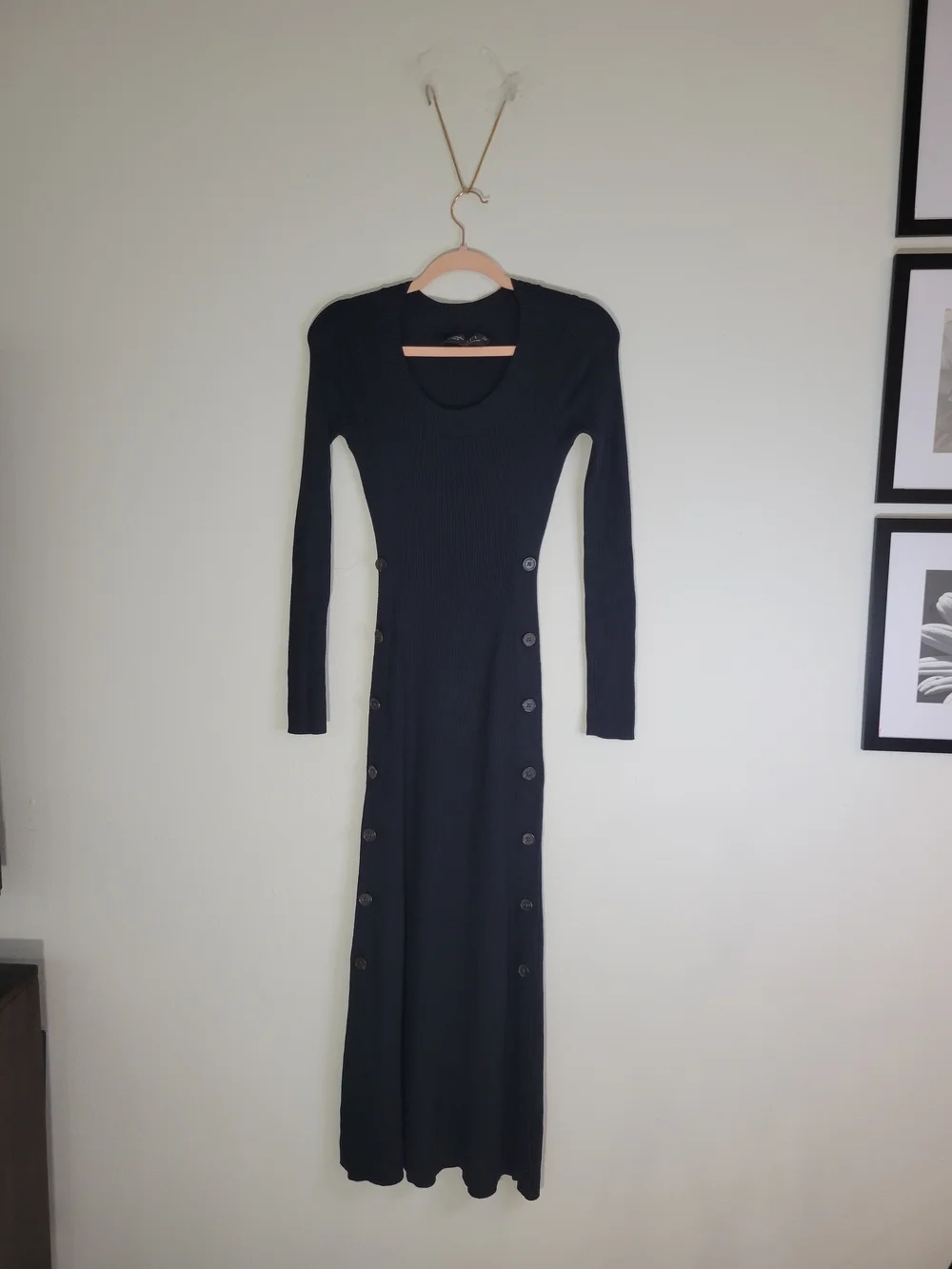 Abercrombie & Fitch Black Women Long-Sleeve Button-Accent Maxi Dress